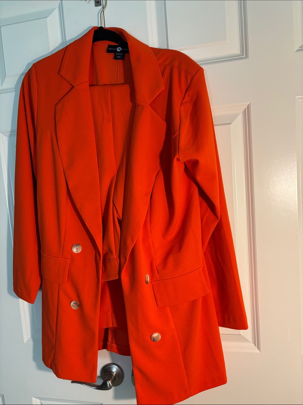Ashley Stewart Vibrant Orange Double-Breasted Blazer and Trousers Set